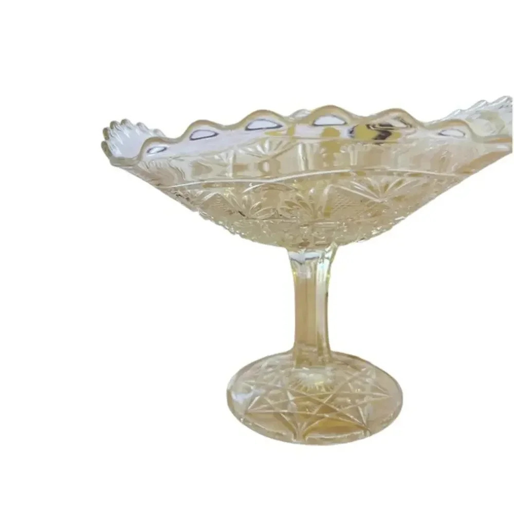 Vintage Cut Glass Compote Clear 5”